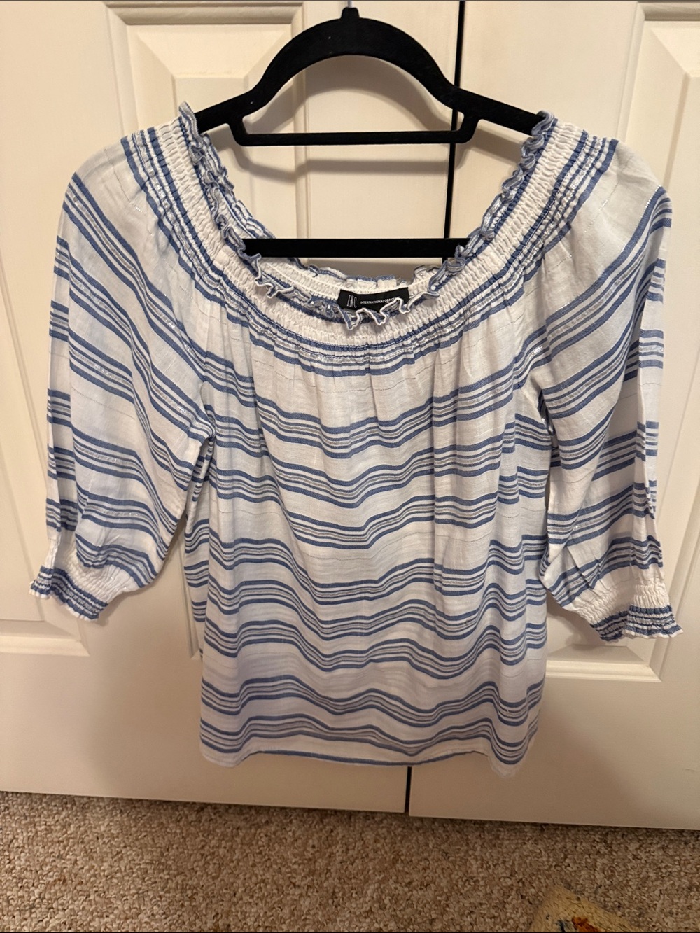 INC International Concepts Blue and White Striped Off-Shoulder Blouse